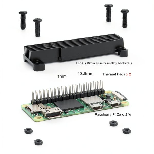 Geekworm Raspberry Pi Zero 2 W Heatsink C296, 10mm Aluminumn Alloy Heatsink Radiator Compatible with Raspberry Pi Zero 2W / Pi Zero W/Pi Zero-1