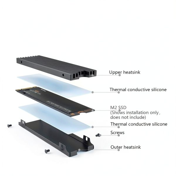 NVMe M.2 SSD Heatsink EGSMTPC Aluminum Double Sided Cooling 2280 Black-4